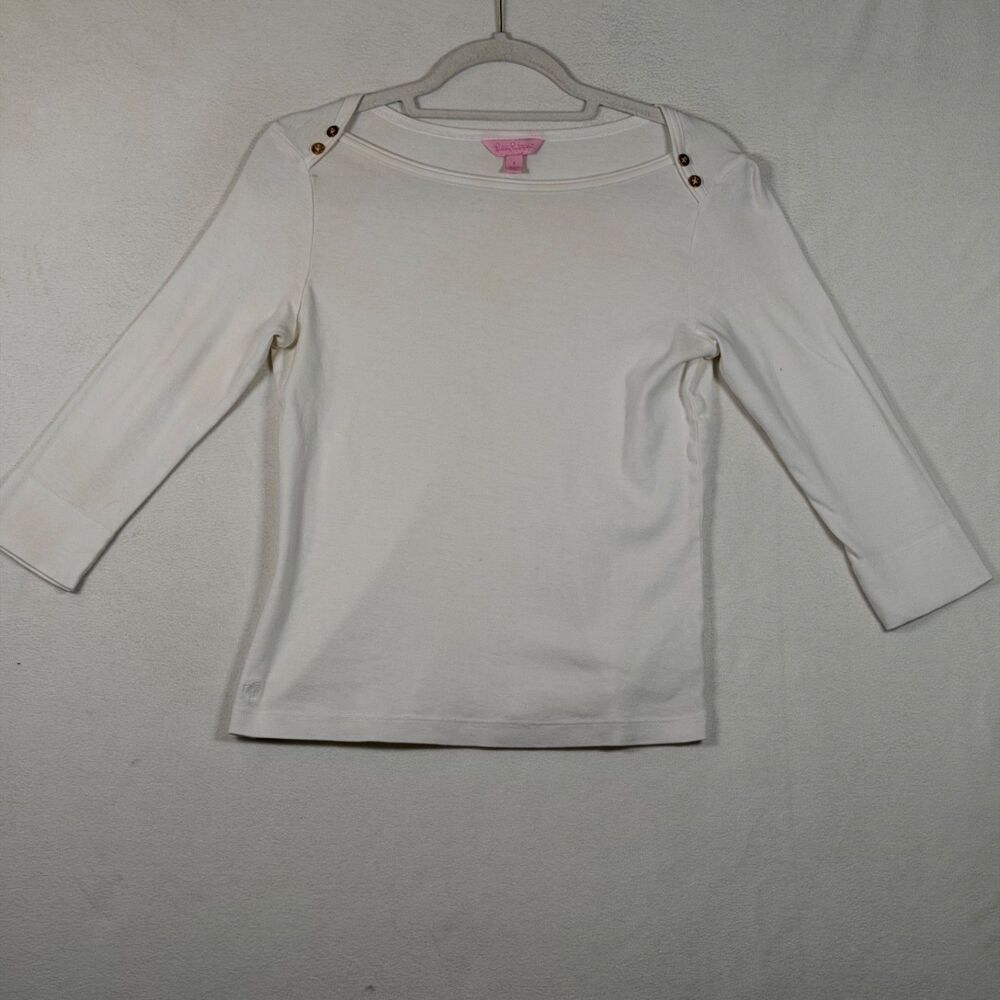 Lilly Pulitzer Womens White Top Size S Boat Neck 3/4 Sleeve Cotton Classic